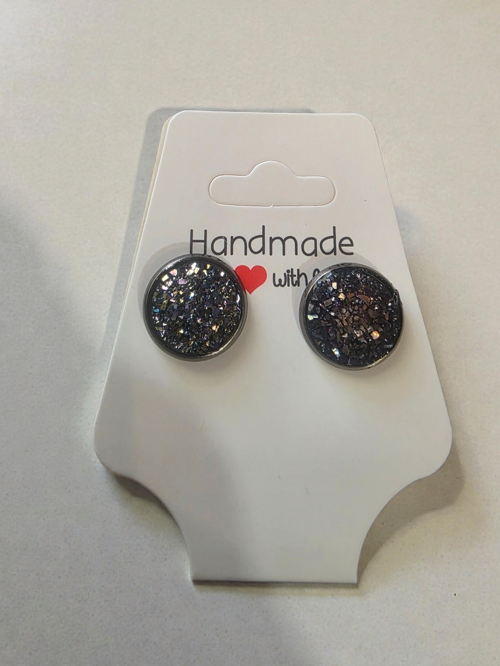 Handmade Styleandstone Dark Charcoal  Druzy Stud Earrings